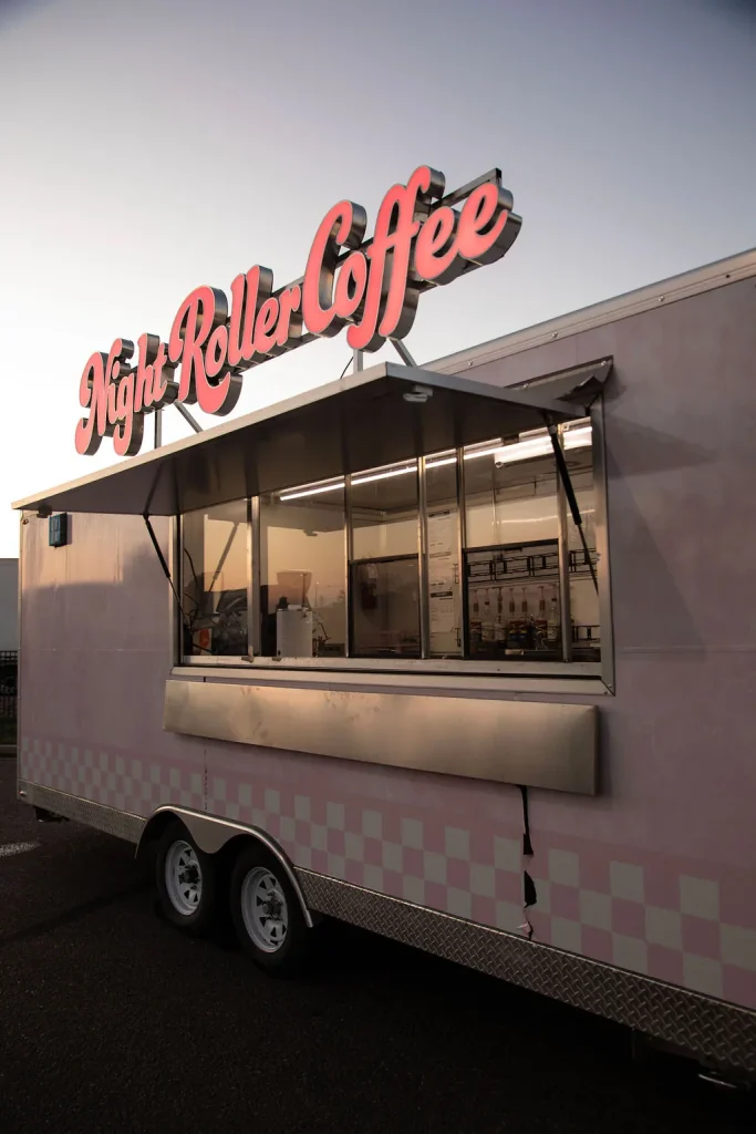 Night Roller Coffee pink trailer with service window